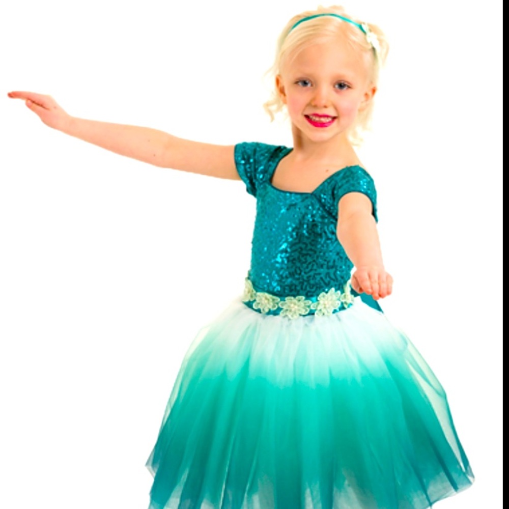 dark emerald green little girls tutu dance costume dress ballet princess sequin